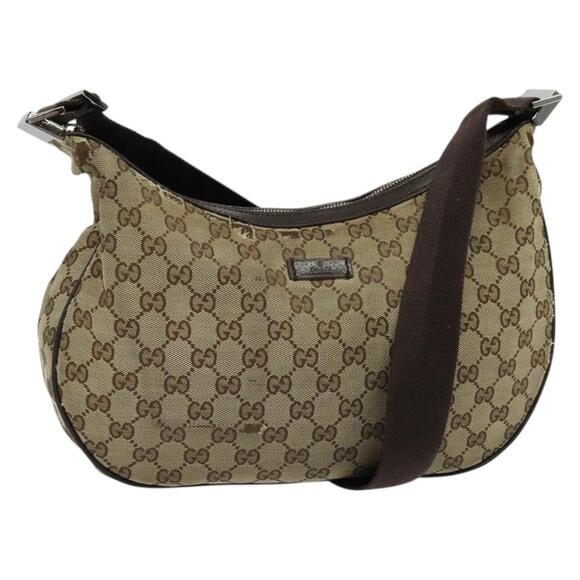 GUCCI GG Canvas Shoulder Bag Beige Silver - Picture 1 of 12